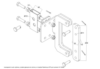 Cedrus GLX530 GLX540 GLX650 łącznik przystawek do glebogryzarki adapter 13x40 Ø13 / 10x32x200 Ø11